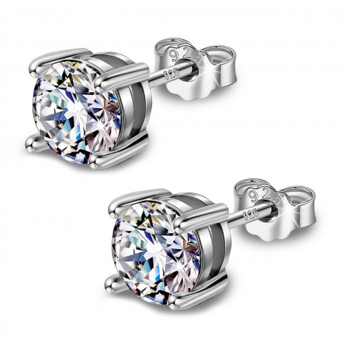 trending jewels Silver Solitaire Round Earrings with CZ Clear Crystal 