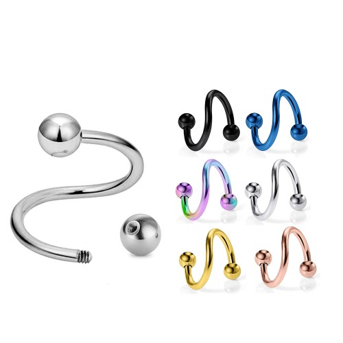 Spiral Barbell, Eyebrow Piercing - Conch Earrings 16g, 14g Body Jewellery ‐ Available in many Colours ‐ Quality tested by Sheffield Assay Office England
