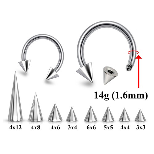 Cone / Spike Horseshoe Piercing, Septum Ring ‐ 14g (1.6mm) ‐ Quality tested by Sheffield Assay Office England